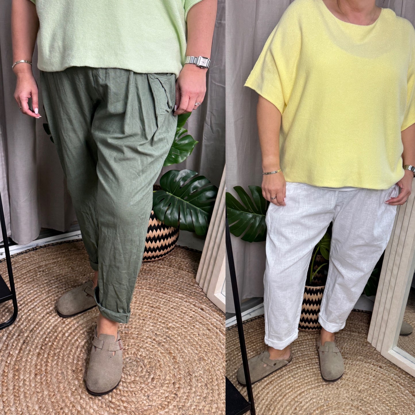 SUZZIE BARREL LEG LINEN TROUSERS