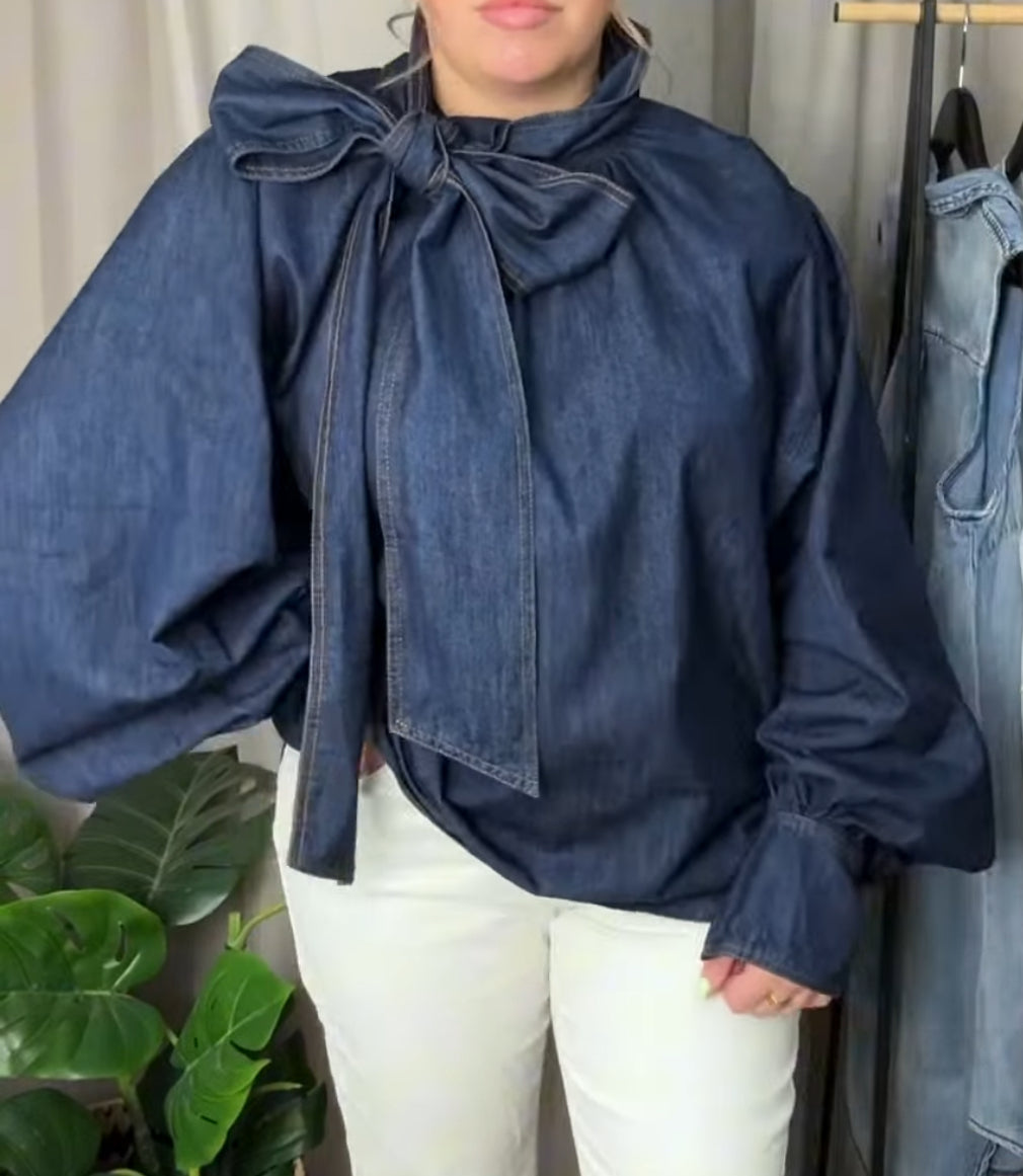 SABRINA BOW DENIM SHIRT