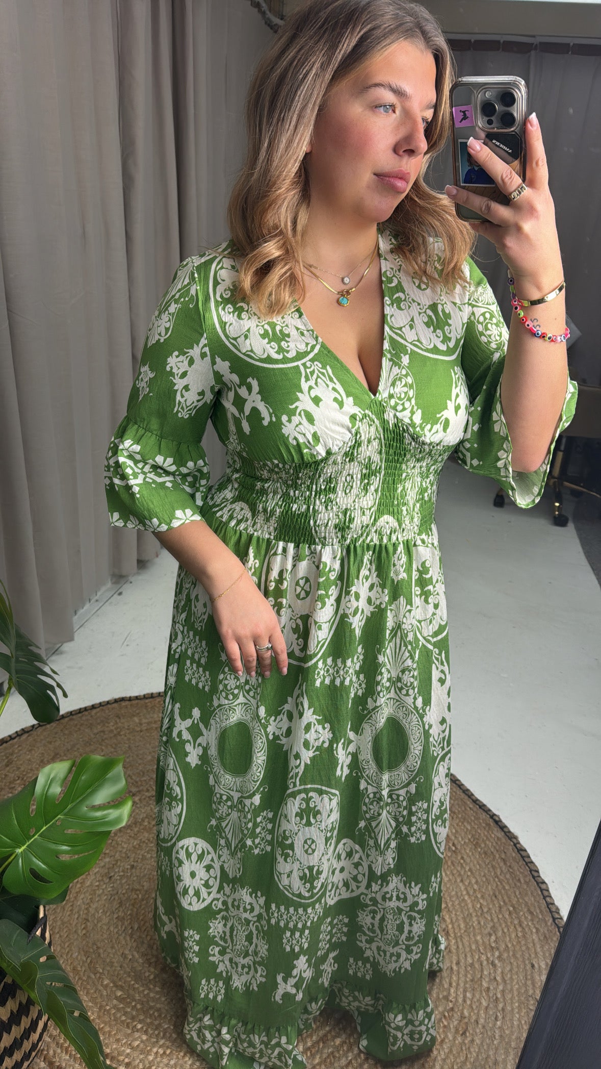 RAINE V NECK GREEN DRESS