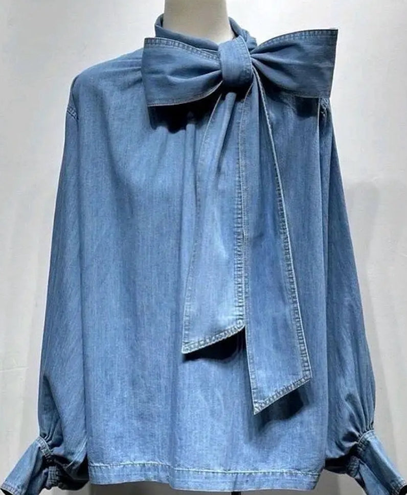 SABRINA BOW DENIM SHIRT