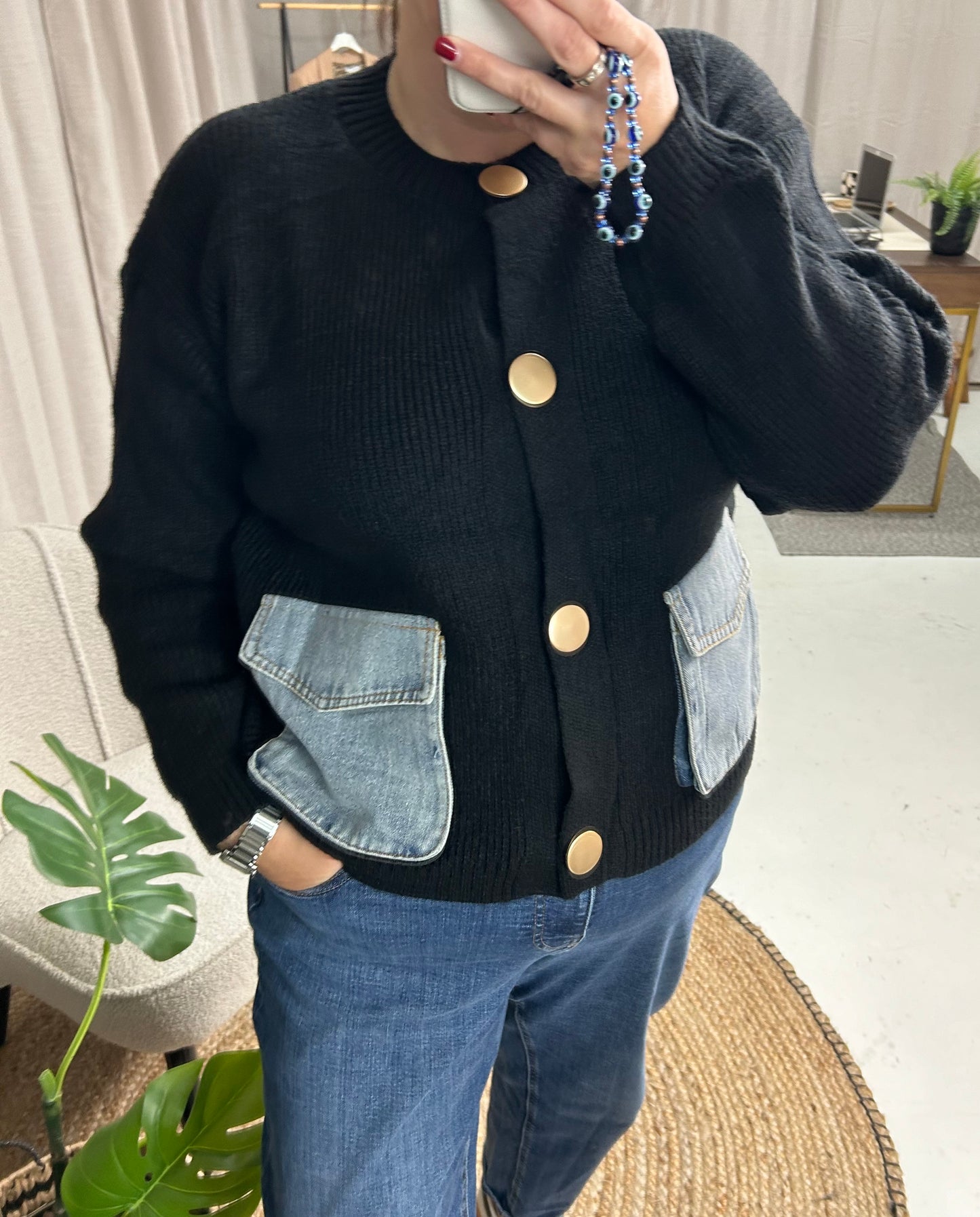 NICOLE DENIM POCKET CARDIGAN