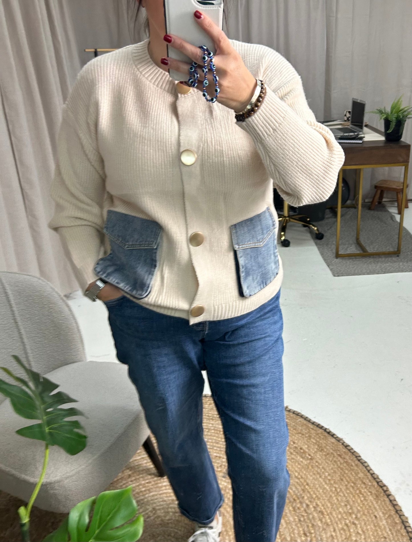 NICOLE DENIM POCKET CARDIGAN