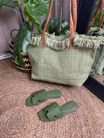FINLAY KHAKI FAUX LEATHER SANDALS