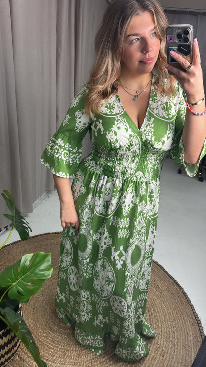 RAINE V NECK GREEN DRESS