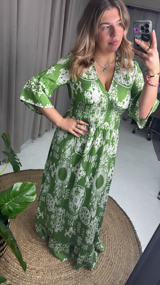 RAINE V NECK GREEN DRESS