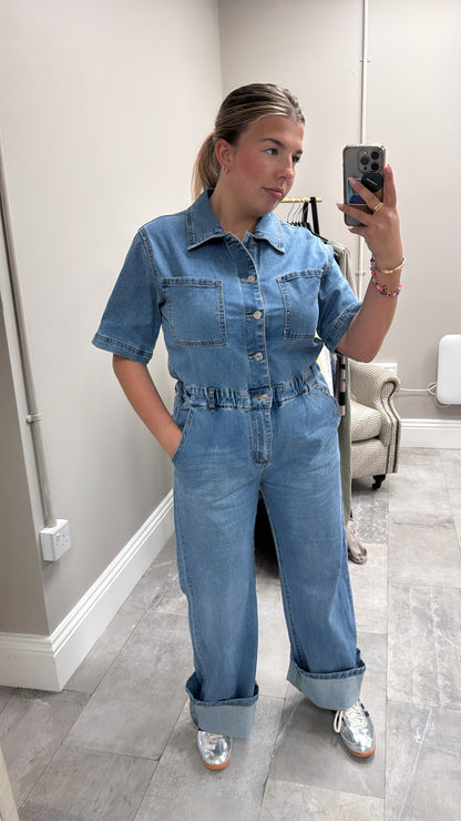 AMY DENIM SHORT SLEEVE JUMPSUIT