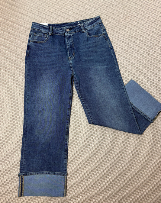 MARIE DARK DENIM TURN UP JEANS