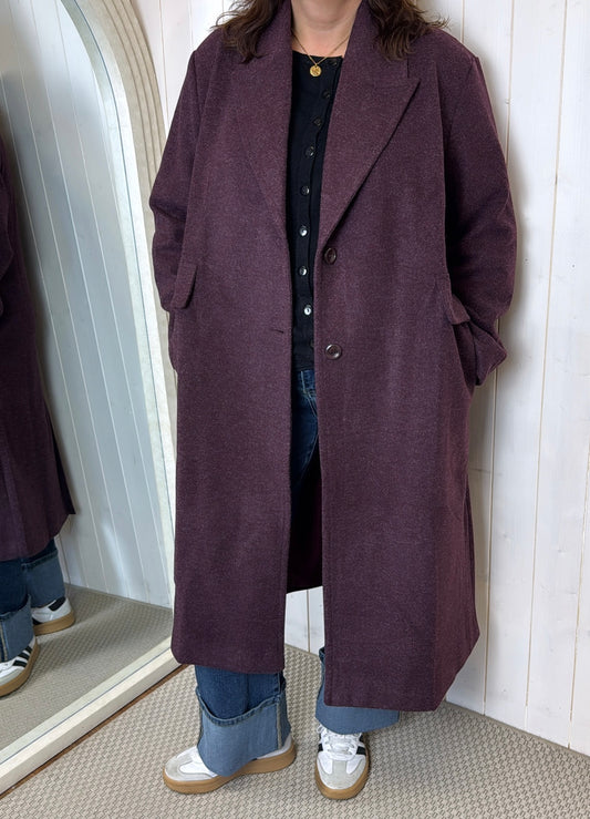 CARLA LONGLINE COAT BERRY