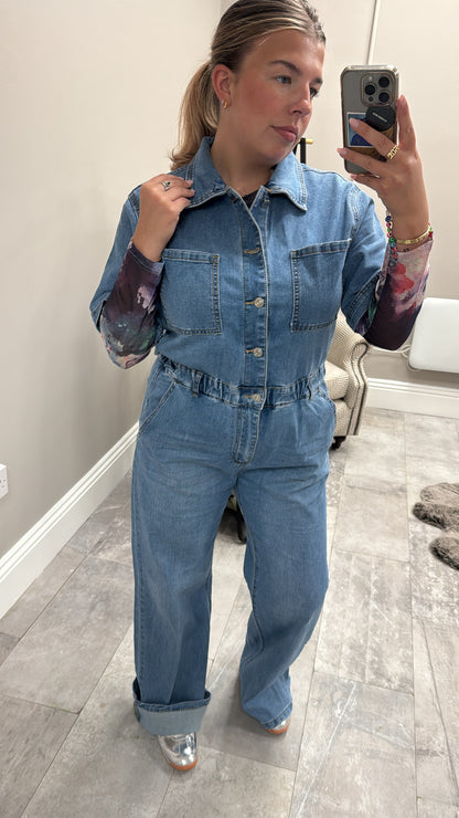 AMY DENIM SHORT SLEEVE JUMPSUIT