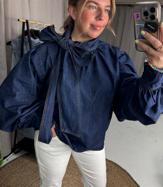 SABRINA BOW DENIM SHIRT