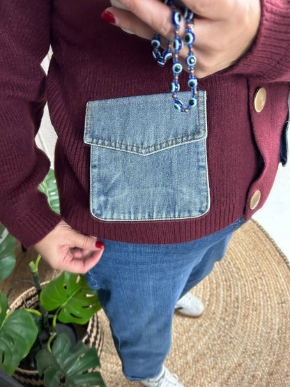 NICOLE DENIM POCKET CARDIGAN