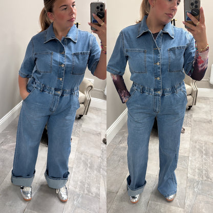 AMY DENIM SHORT SLEEVE JUMPSUIT